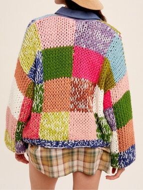 Oversized Listicle Patchwork Knit Sweater - Multicolor (C)